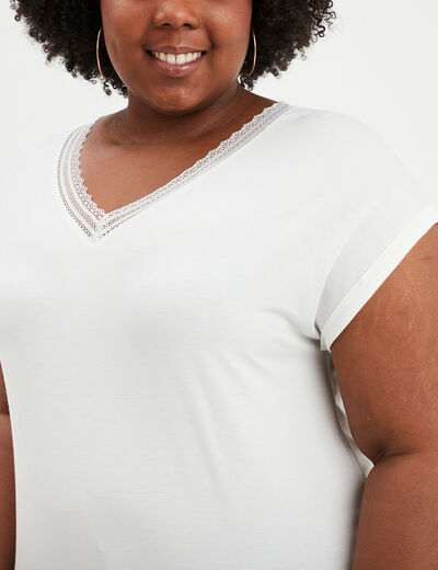 T-shirt dentelle au col Modavista blanc femme grande taille