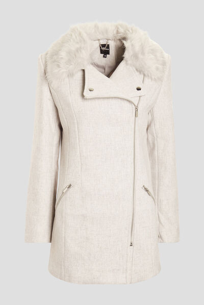 Manteau droit zippé gris femme