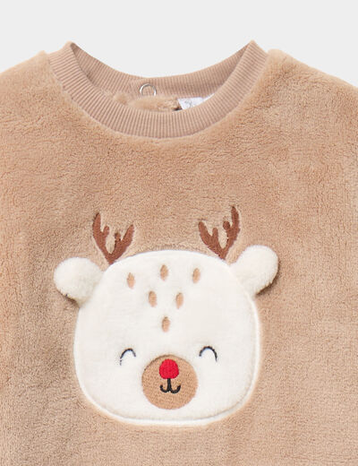 Sweat effet polaire manches longues taupe b&eacute;b&eacute; gar&ccedil;on