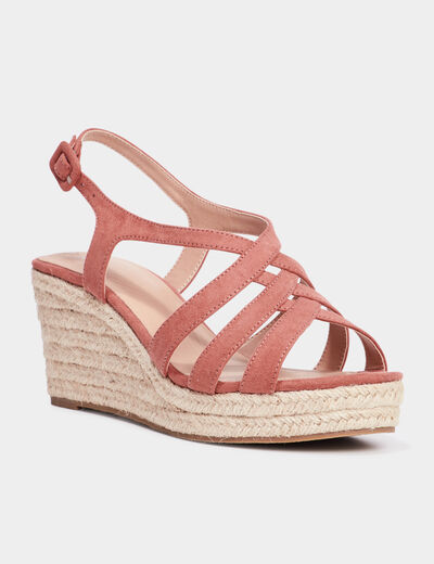 Sandales compens&eacute;es rose pastel femme