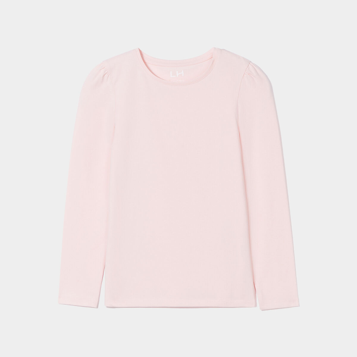 T-shirt coton manches longues &agrave; fronces rose clair fille