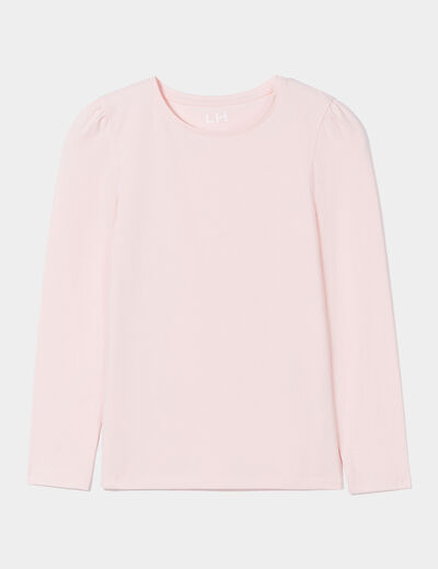 T-shirt coton manches longues à fronces rose clair fille