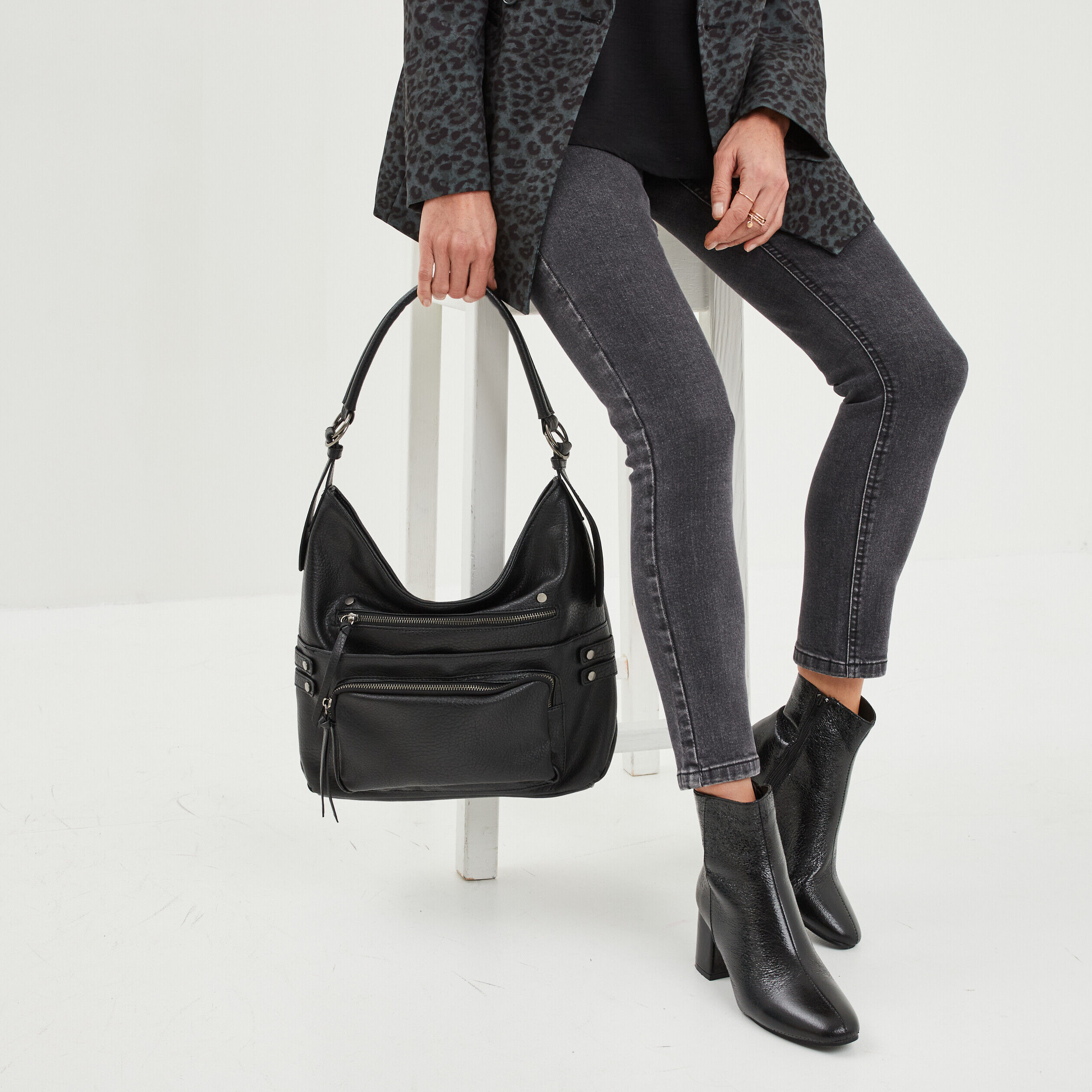Sac porté-épaule détails zippés noir femme LH
