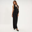 Pantalon large fluide taille haute noir femme