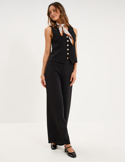 Pantalon large fluide taille haute noir femme