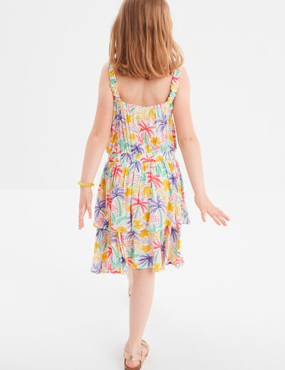 Robe courte à bretelles et volants ecru fille