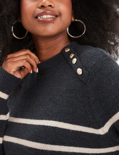 Pull manches longues avec boutons gris fonc&eacute; femme