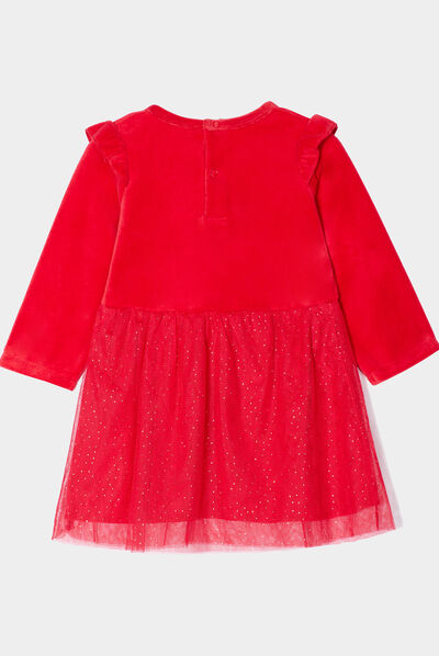 Robe velours bas tulle évasée Minnie rouge bébé fille