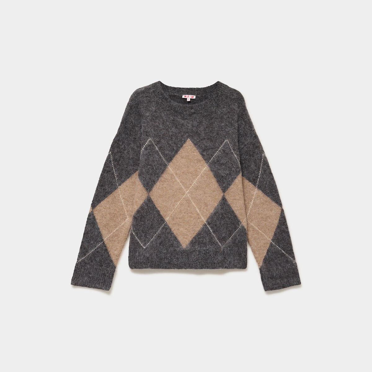 Pull col rond oversize en maille laine gris moyen femme