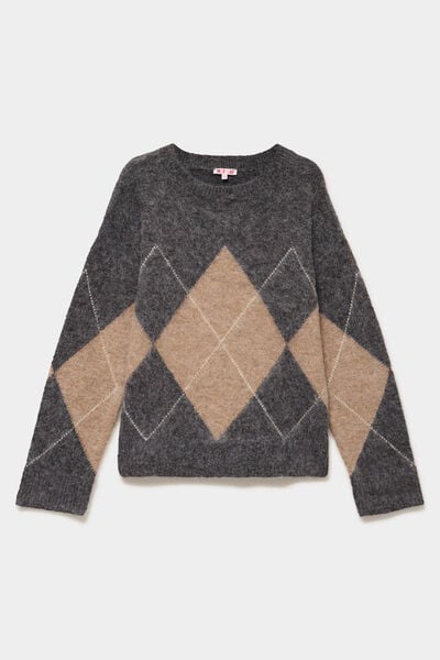 Pull col rond oversize en maille laine gris moyen femme