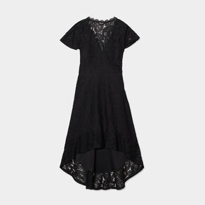 robe midi col v dentelle et volants noir femme Robe midi col V dentelle et volants noir femme