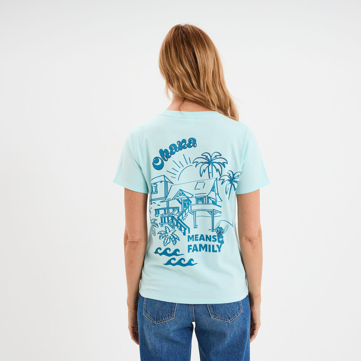 T-shirt manches courtes coton Stitch bleu turquoise femme
