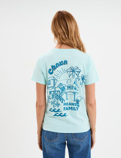 T-shirt manches courtes coton Stitch bleu turquoise femme