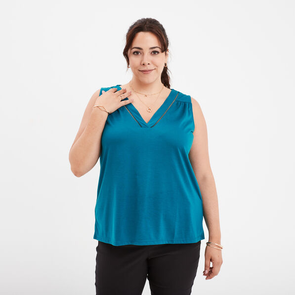 Débardeur col en V bleu canard femme grande taille