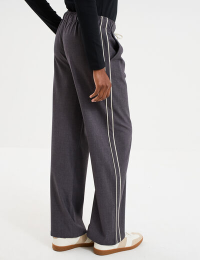 Pantalon droit taille &eacute;lastiqu&eacute;e gris clair femme