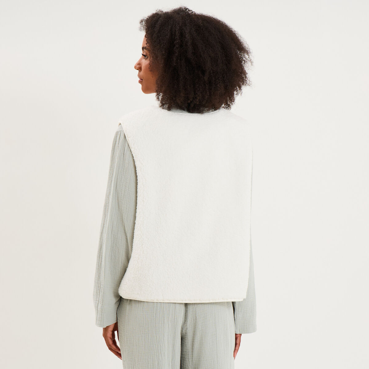 Gilet sans manches effet sherpa zipp&eacute; blanc femme