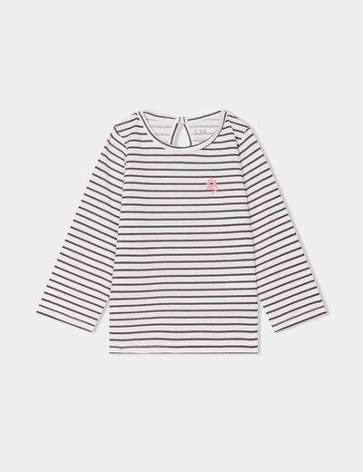 T-shirt manches longues col rond coton ecru bébé fille