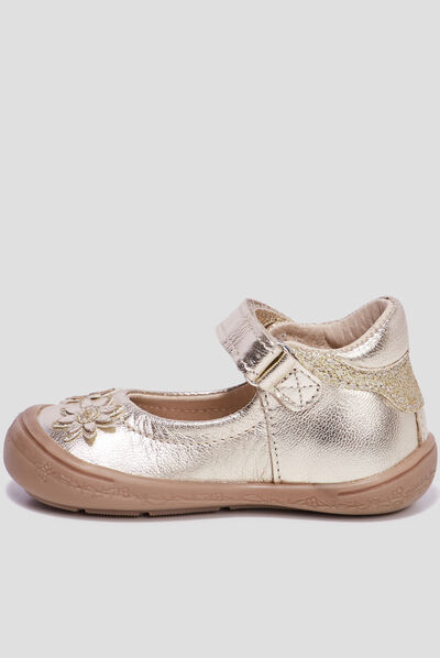 Babies à scratchs métallisées en cuir rose bébé fille