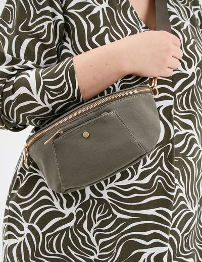Sac banane en toile de coton canvas vert kaki femme