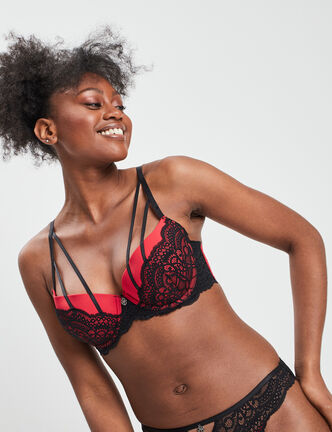 Soutien-gorge corbeille micro dentelle rouge femme