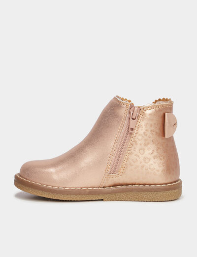 Bottines métallisées avec noeuds rose champagne fille