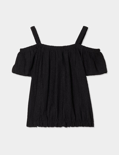 Blouse col bardot bretelles et manches noir fille