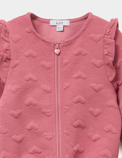 Gilet zipp&eacute; matelass&eacute; coeur &agrave; volants vieux rose b&eacute;b&eacute; fille
