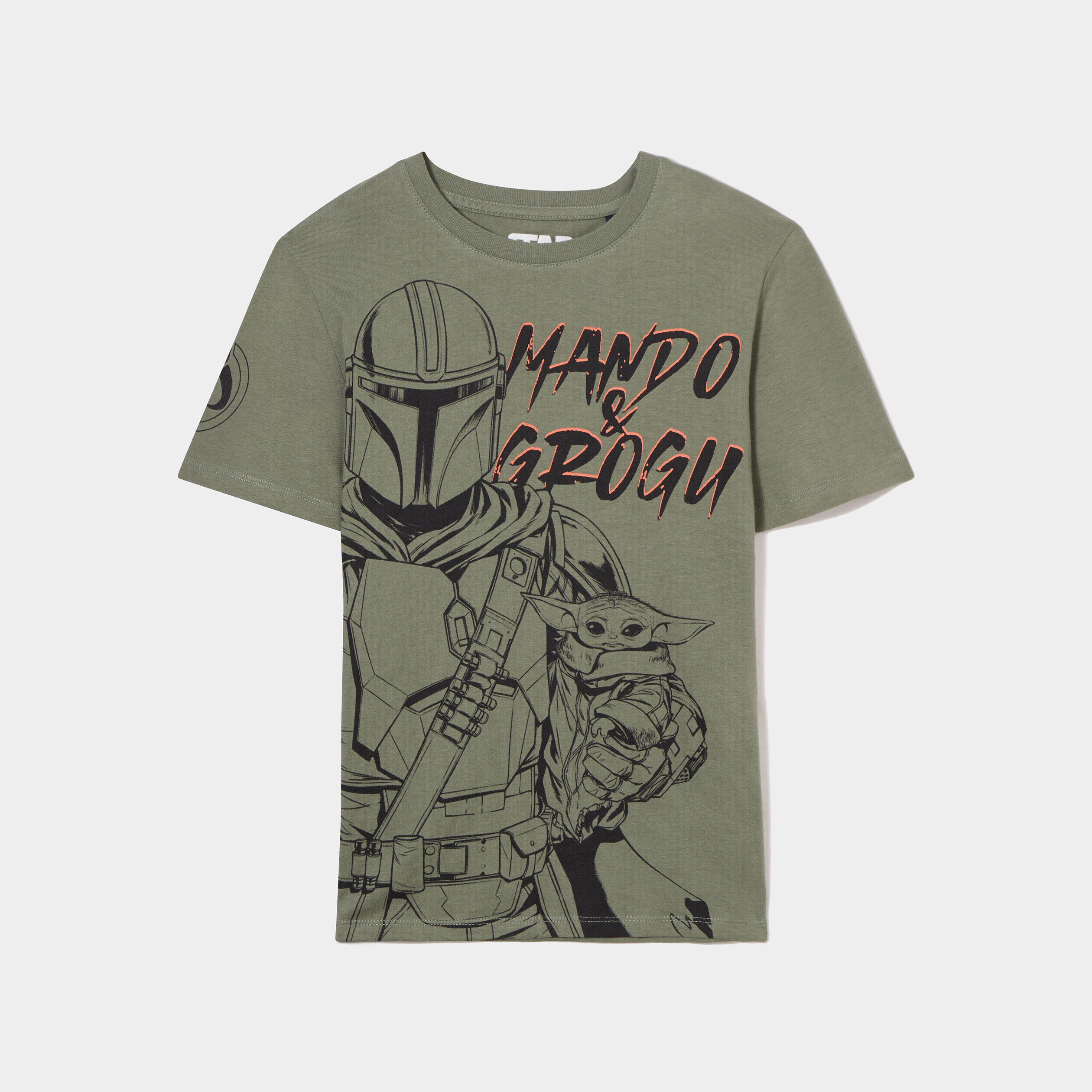 T-shirt col rond Mandalorian Grogu vert kaki garçon