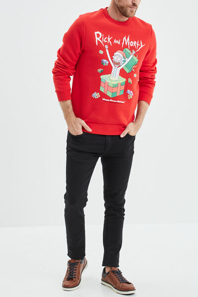 Sweat de Noël col rond Rick et Morty rouge homme