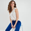 Bustier asymétrique dos ouvert à volants blanc femme