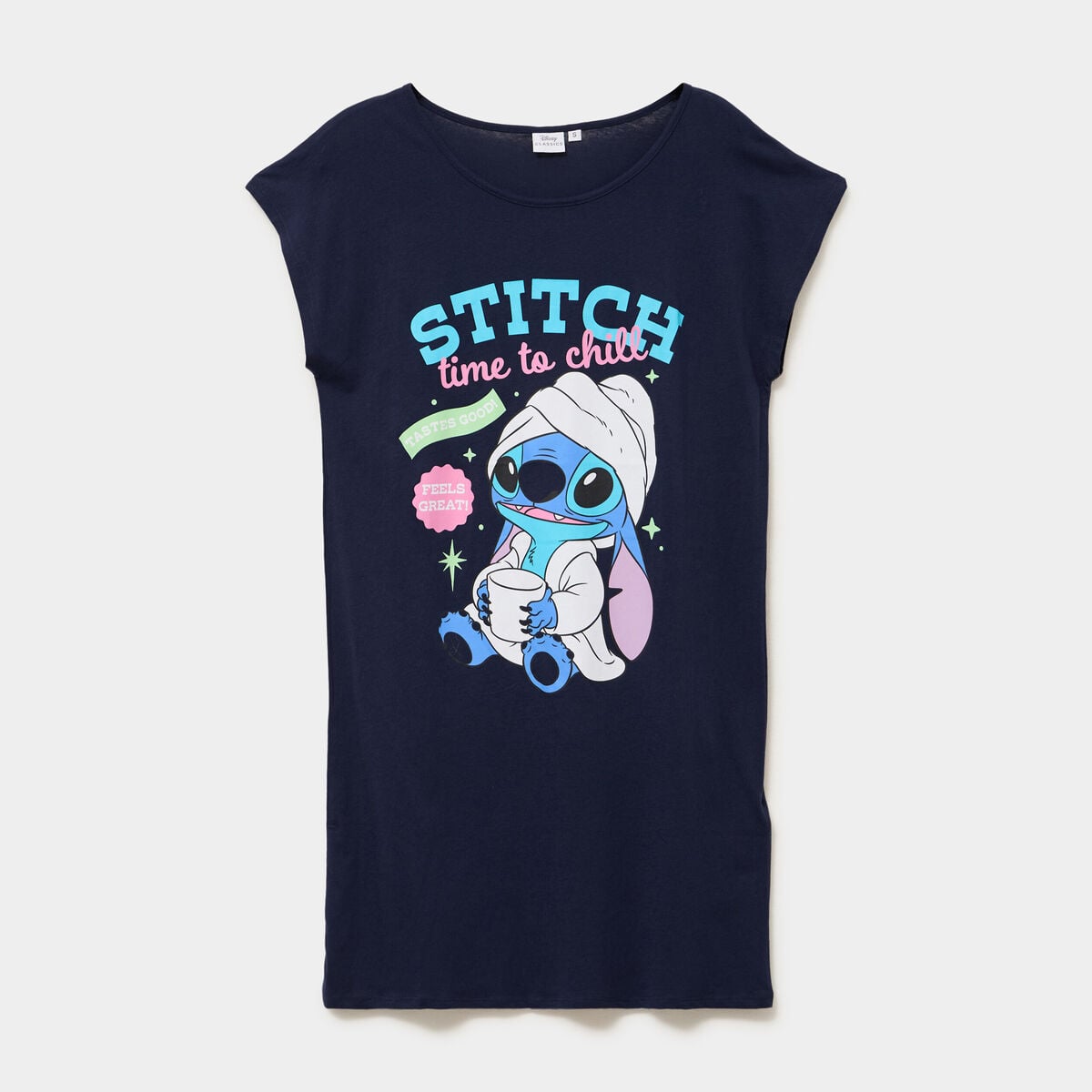Chemise de nuit manches courtes Stitch bleu marine femme