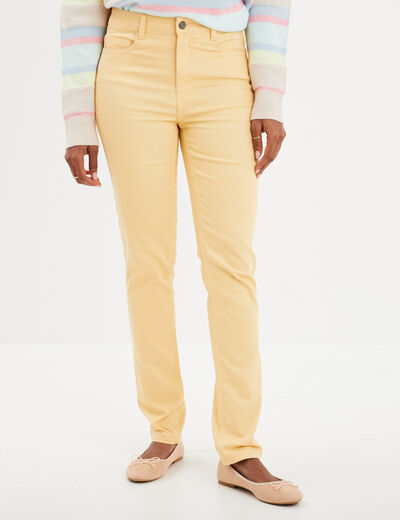 Pantalon slim en coton elasthanne jaune clair femme