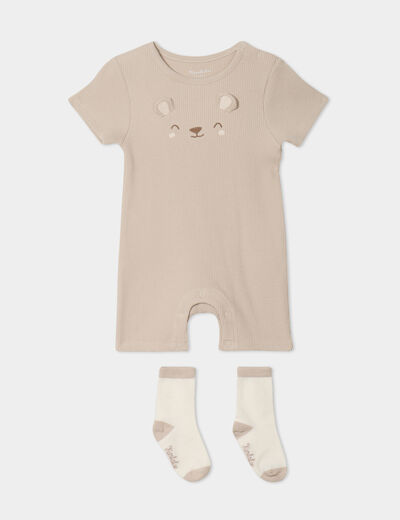 Ensemble combinaison et chaussettes taupe bébé garçon