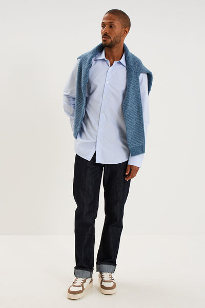 Chemise col italien manches longues bleu ciel homme