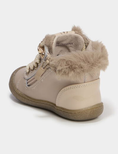 Bottillons zipp&eacute;s en cuir semelle souple rose clair b&eacute;b&eacute; fille