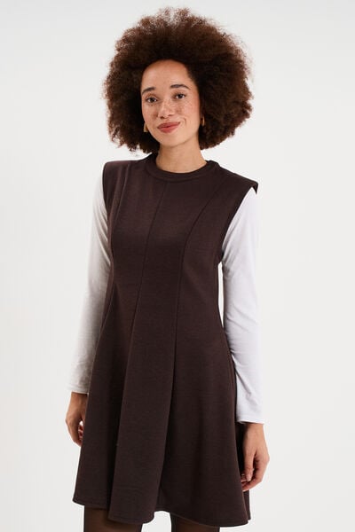 Robe courte trap&egrave;ze sans manches marron fonc&eacute; femme