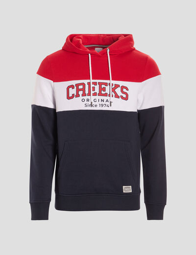 Sweat tricolor à capuche hoodie Creeks rouge homme