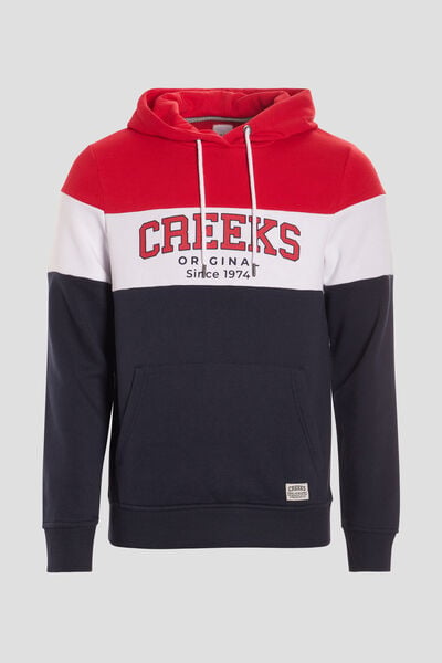 Sweat tricolor &agrave; capuche hoodie Creeks rouge homme