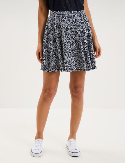 Jupe fluide patineuse avec short int&eacute;gr&eacute; bleu marine femme