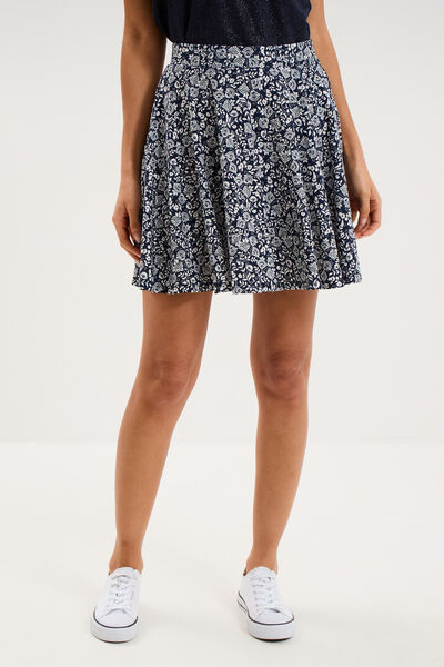 Jupe fluide patineuse avec short int&eacute;gr&eacute; bleu marine femme