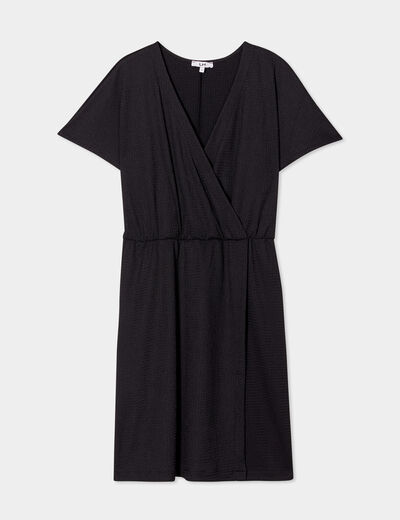 Robe courte col cache-coeur noir femme