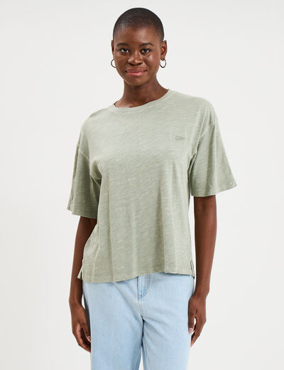 T-shirt col rond manches courtes coton vert clair femme