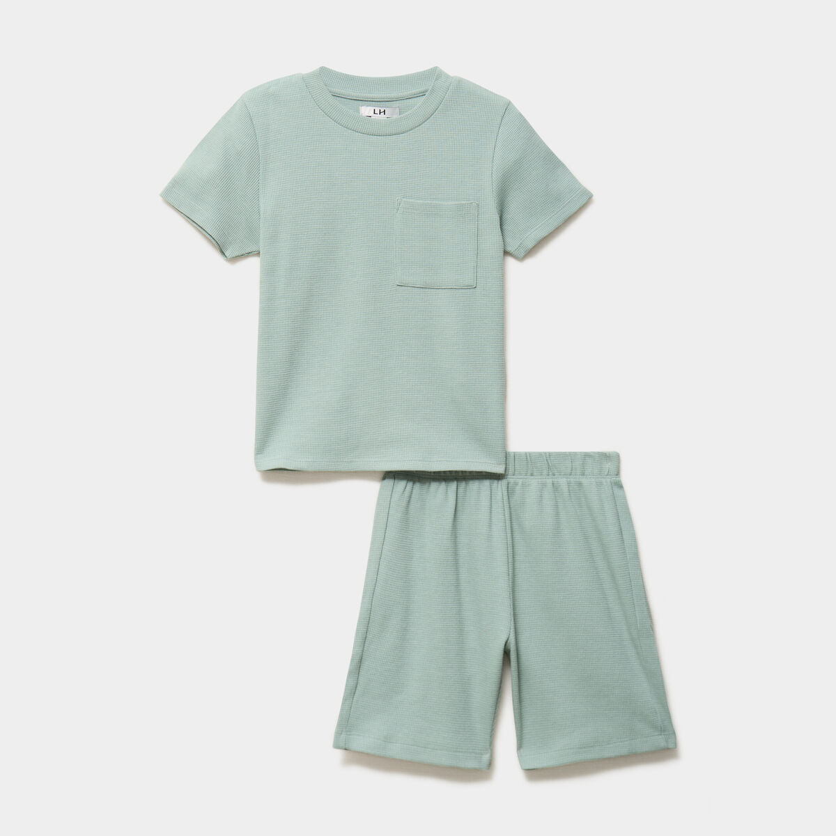 Ensemble pyjama short et t-shirt textur&eacute; vert pastel gar&ccedil;on