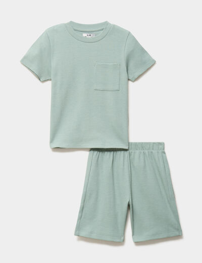 Ensemble pyjama short et t-shirt textur&eacute; vert pastel gar&ccedil;on