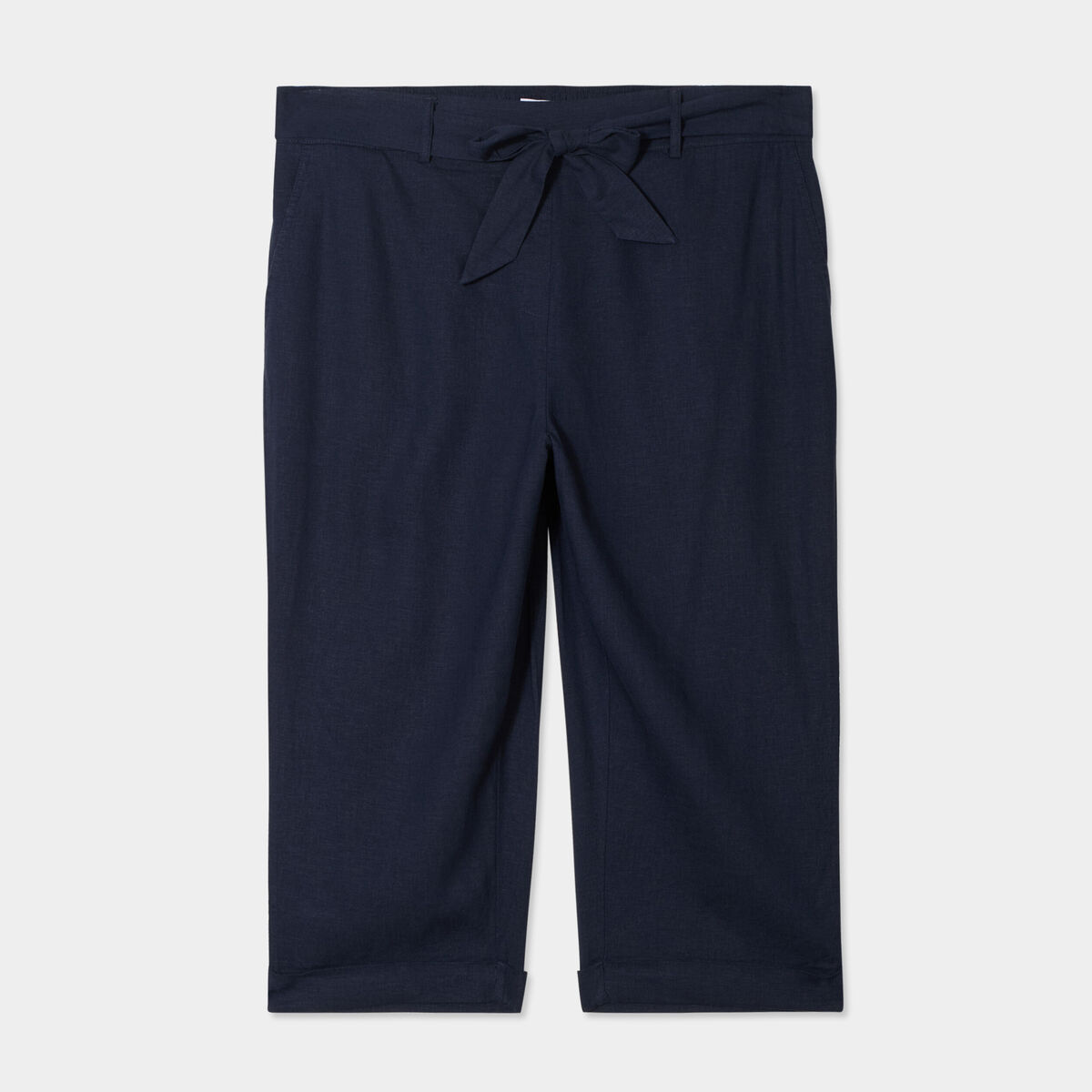 Pantacourt chino lin mélangé bleu foncé femme grande taille