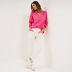 Blouse col tunisien manches 3/4 coton rose fushia femme