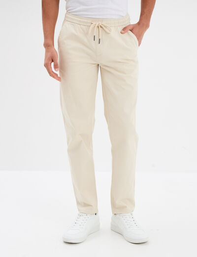Pantalon chino regular taille élastiquée beige homme
