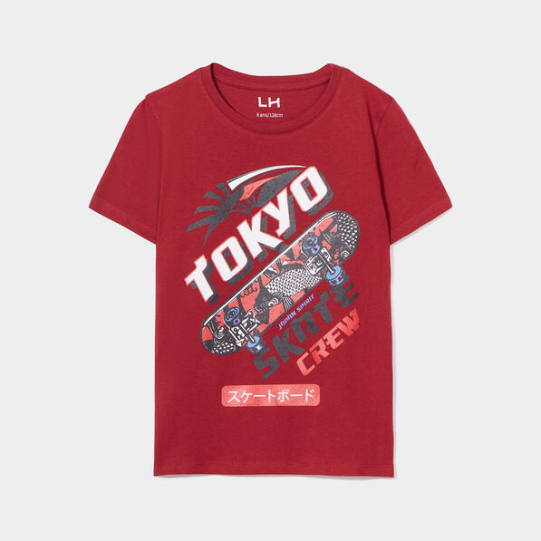 t shirt col rond manches courtes coton rouge fonce garcon T-shirt col rond manches courtes coton rouge foncé garçon
