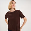 T-shirt manches courtes col rond coton marron fonc&eacute; femme