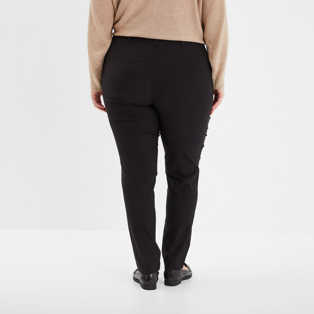 Pantalon droit taille haute noir femme grande taille